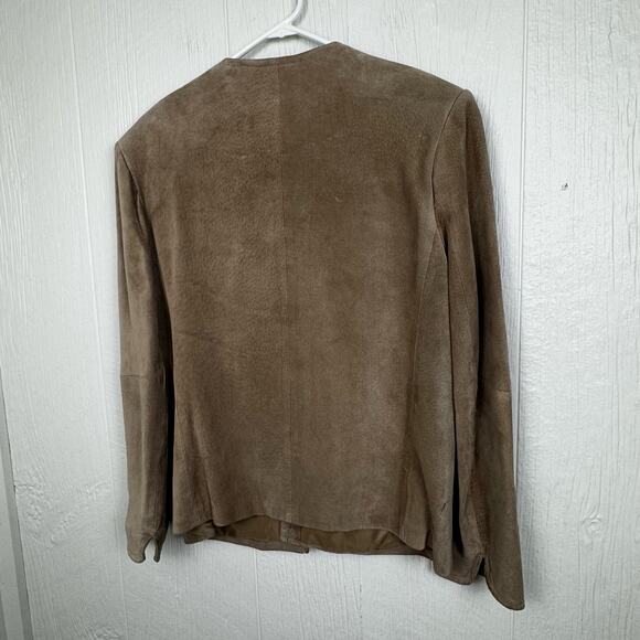 Vtg Talbots 100% Leather Suede Jacket Blazer Made Israel Camel Brown Medium/ Lg - Picture 7 of 8